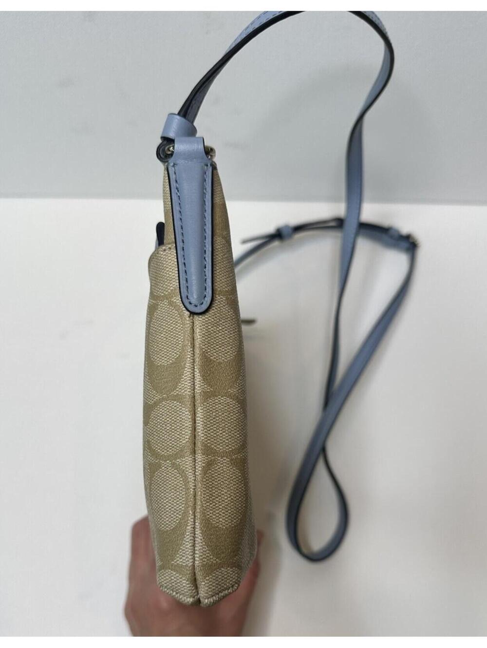 Coach SIgnature East West Crossbody Handbag Light Khaki Pool Zip Pouch F58316 - Picture 6 of 9